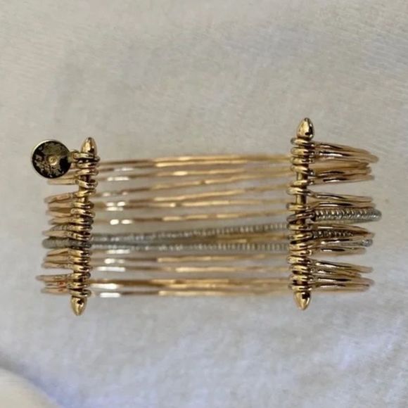 Stella & Dot Rhett Cuff Bracelet ~ Gold Silver Beaded Bangle - Picture 7 of 7